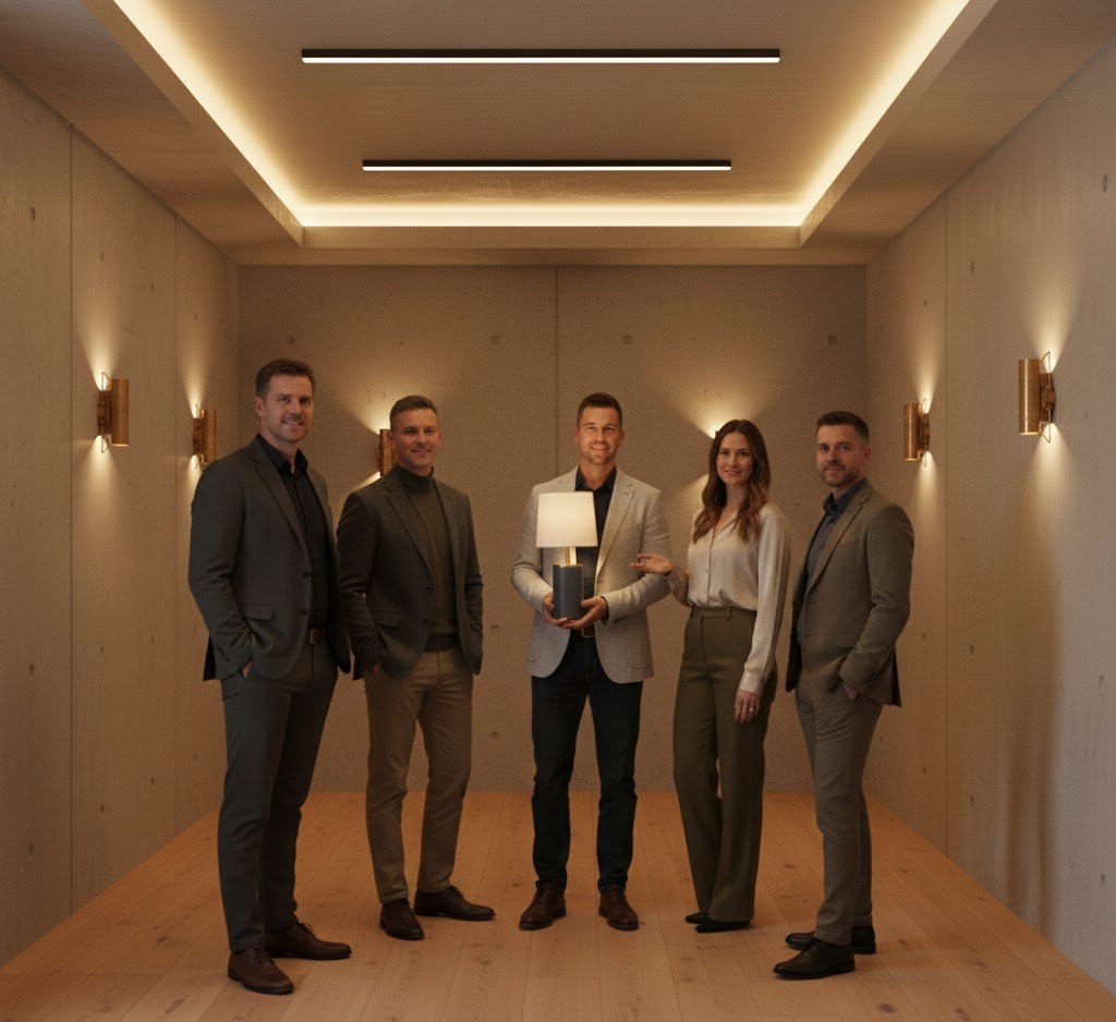 Professional team in lighting studio