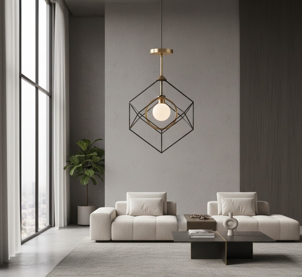 Minimalist geometric pendant light in luxury interior