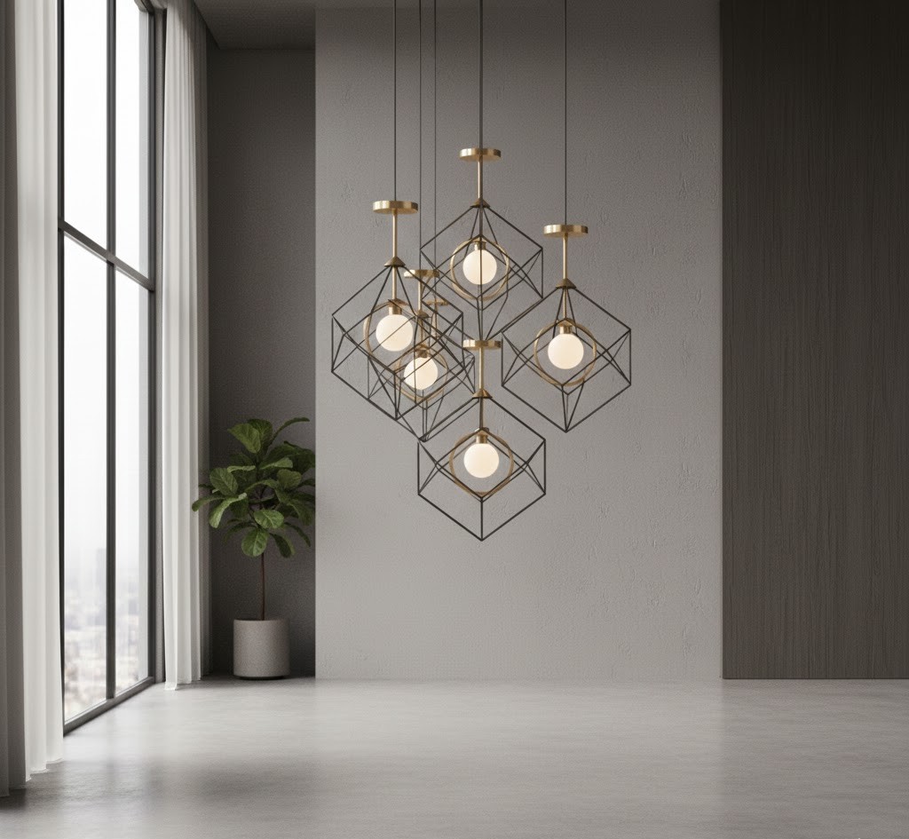 Geometric pendant light cluster